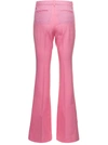 VERSACE PINK FLARE PANTS WITH TONAL LOGO LETTERING IN WOOL WOMAN