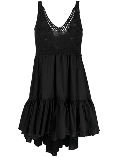 Pinko Tricot Knit Tie-back Mini Dress In Black  