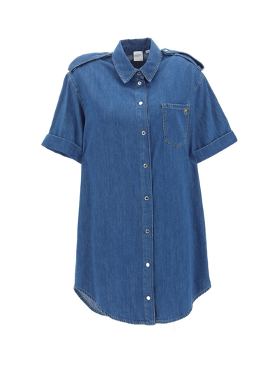 Pinko Belted Denim Shirt Dress In Blue