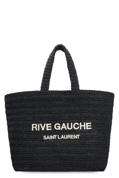 Saint Laurent Rive Gauche Raffia Tote Bag In Black