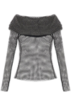 Self-portrait Crystal-embellished Fishnet Top In Black