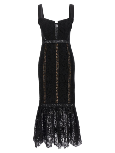 Self-portrait Floral Lace Sleeveless Mididress In Black