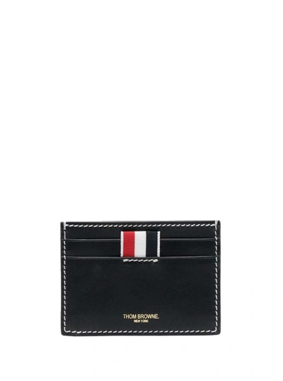Thom Browne Blue Card-holder With Tricolor Detail And Embossed Logo In Smooth Leather Man