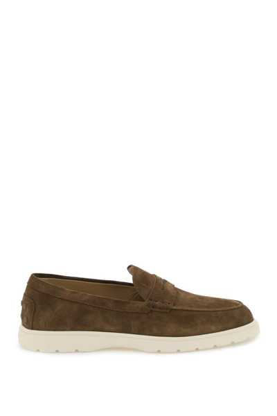 Tod's Suede Almond-toe Loafers In Brown
