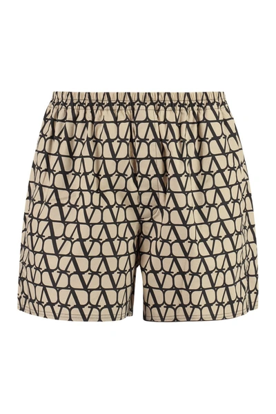 Valentino Printed Cotton Bermuda Shorts In Beige