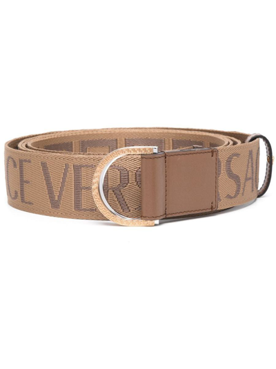 Versace Greca Logo-print Reversible Belt In Brown