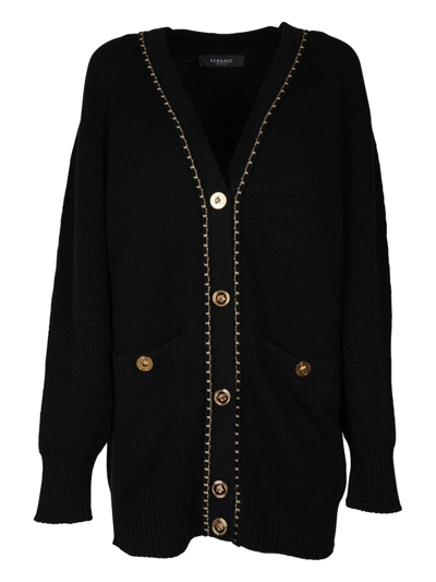 Versace Relaxed Fitting Cardigan In 1b000 Black