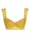 Zimmermann Pleated Polka-dot Linen And Silk-blend Bra Top In Yellow