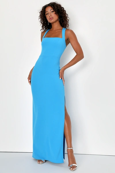 Lulus Glamorous Dedication Blue Sleeveless Column Maxi Dress