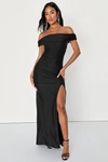 Lulus Absolute Glamour Black Off-the-shoulder Maxi Dress In Black