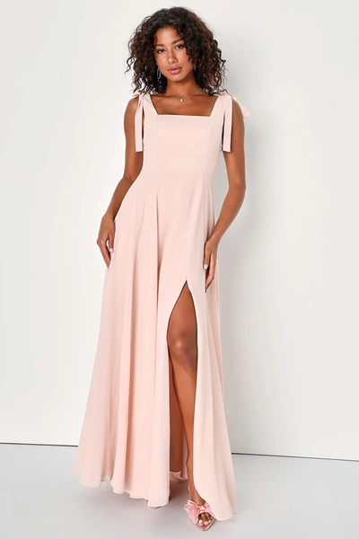 Lulus Love Me Forever Blush Tie-strap Square Neck Maxi Dress In Pink