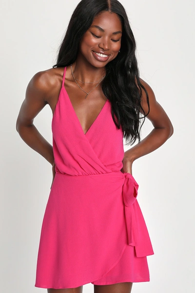 Lulus Cue The Chic Hot Pink Faux-wrap Romper