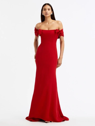 Oscar De La Renta Cady Off Shoulder Peasante Gown In Crimson