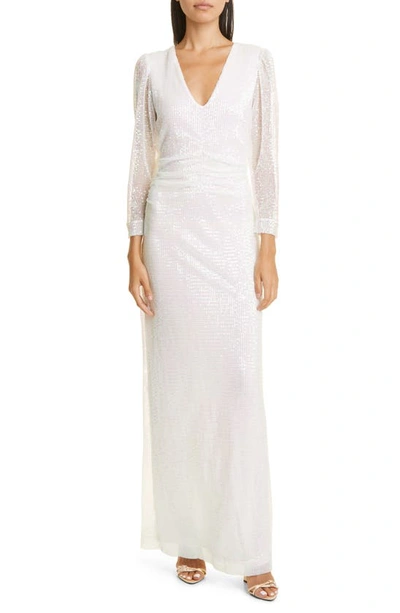 Bytimo Sequin Ruched Column Dress In Off-white