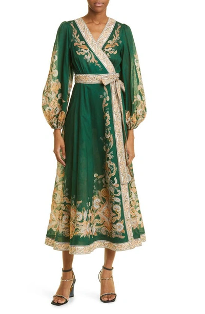 Zimmermann Devi 佩斯理印花裹身式连衣裙 In Green