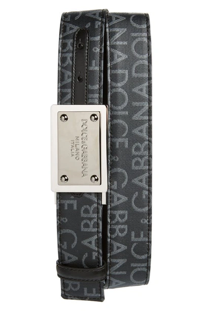 Dolce & Gabbana Logo Jacquard Coated Canvas Belt In Black