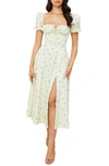 House Of Cb Tallulah Puff Sleeve Midi Dress In Ivory Print