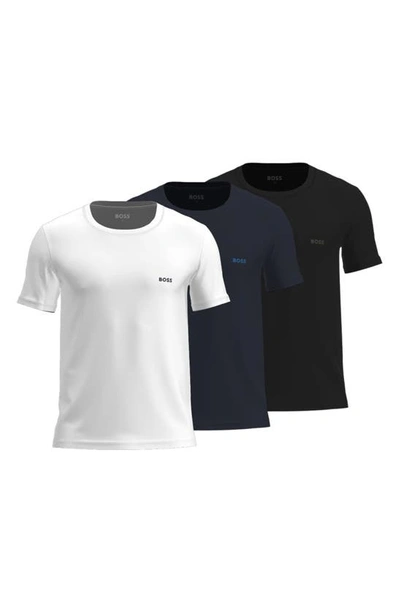 Hugo Boss Assorted 3-pack Classic Cotton Crewneck T-shirts In Black/navy/white