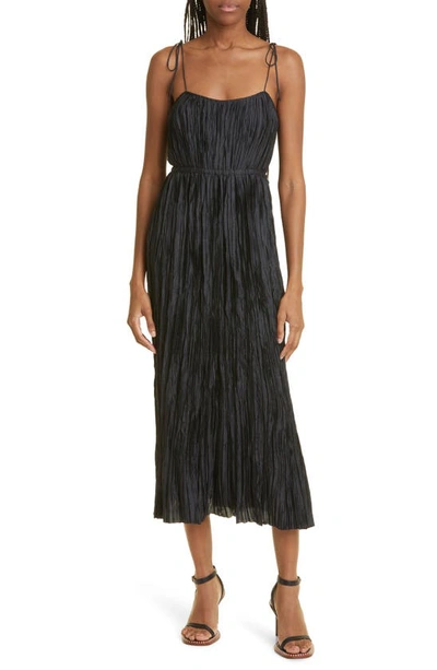 Ulla Johnson Orla Tie-shoulder Plissé Midi Dress In Noir