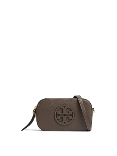 Tory Burch Leather Shoulder Bag With Frontal Logo In Brown
