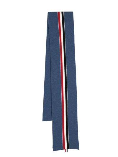 Thom Browne 4-bar Tab Intarsia-knit Scarf In Blue