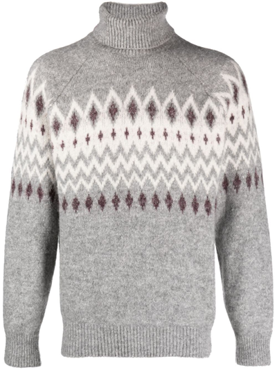 Brunello Cucinelli Jacquard-knit Fair Isle Rollneck Sweater In Gray