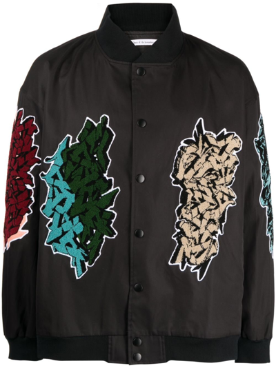 Children Of The Discordance Motif-patches Cotton Bomber Jacket In Black