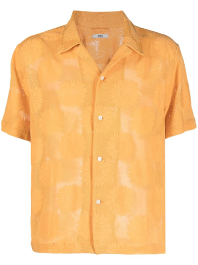 Bode Floral-jacquard Short-sleeve Shirt In Orange