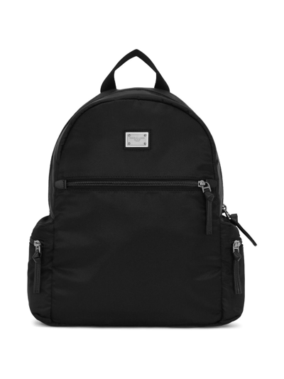 Dolce & Gabbana Kids' Logo-plaque Zipped Backpack In Black