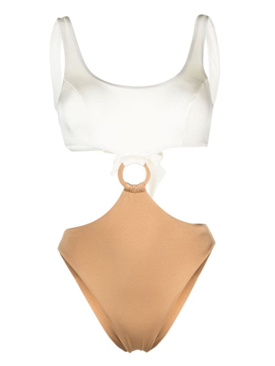 Noire Swimwear Cut-out Detailing Colour-block Swimsuit In Neutrals