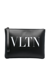Valentino Garavani Vltn-print Clutch Bag In Black