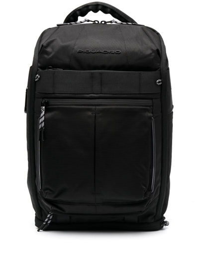 Piquadro Logo-lettering Leather Backpack In Black