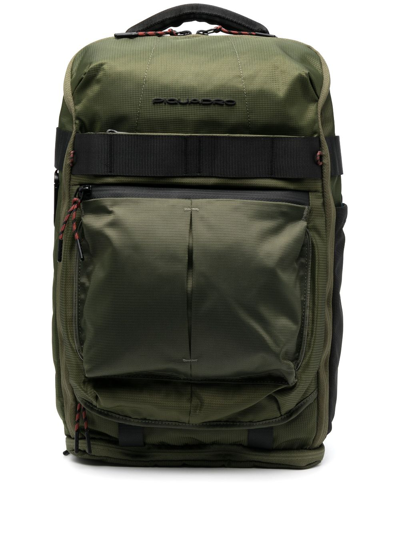 Piquadro Logo-plaque Zip-up Backpack In Green
