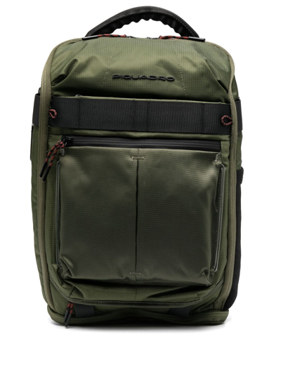 Piquadro Logo-plaque Zip-up Backpack In Green
