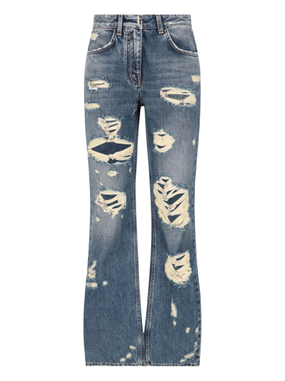 Givenchy Distressed Cotton Slim Fit Denims With Jewel Details 18cm In Blue