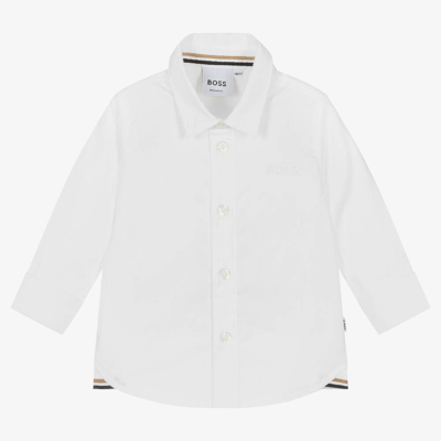 Hugo Boss Boss Baby Boys Ivory Oxford Cotton Logo Shirt