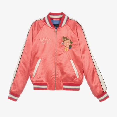 Ralph Lauren Kids' Girls Pink Satin Baseball Jacket