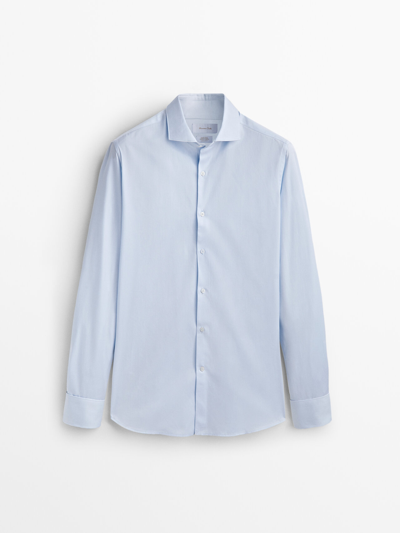 Massimo Dutti Slim-fit Double Cuff Twill Shirt In Himmelblau