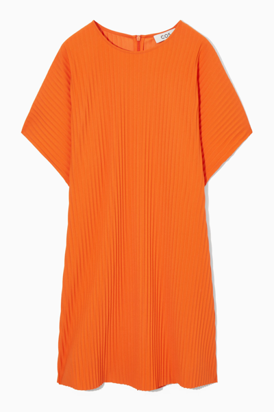 Cos Pleated Mini Dress In Orange