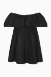 Cos Voluminous Off-the-shoulder Mini Dress In Black