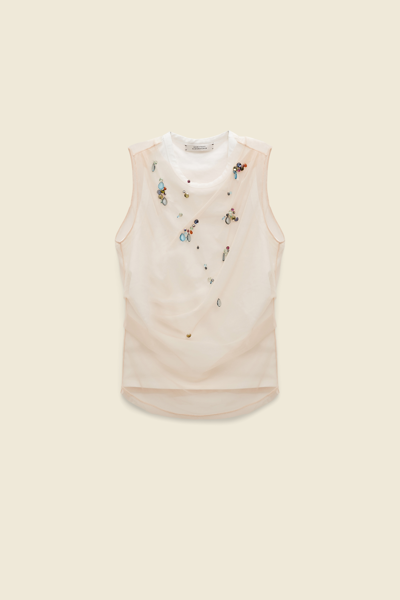 Dorothee Schumacher Embellished Tulle Racerback Tank Top In White