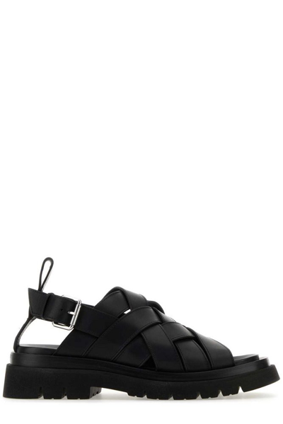 Bottega Veneta Leather Lug Strap Sandals In Black