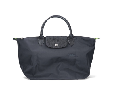 Longchamp Le Pliage Logo Embroidered Tote Bag In Black