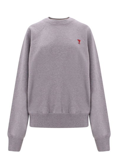 Ami Alexandre Mattiussi Ami Logo Embroidered Crewneck Sweatshirt In Grey