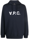 Apc A.p.c. Milo Hoodie With Flocked Logo Print In Blue