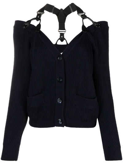 Moschino Suspender-strap Off-shoulder Cardigan In Black