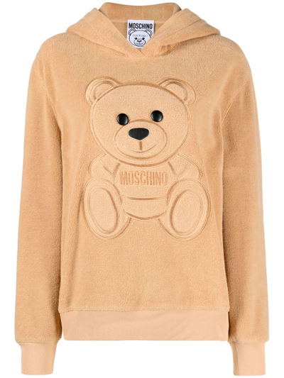 Moschino Teddy Bear-motif Cotton Hoodie In Brown