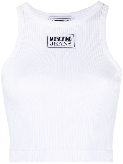 Moschino Logo-patch Ribbed Cropped Tank Top In White