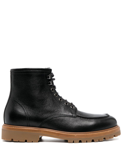 Brunello Cucinelli Lace-up Leather Ankle Boots In Black