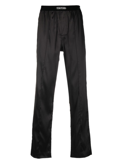 Tom Ford Velvet-trimmed Stretch-silk Pyjama Trousers In Black